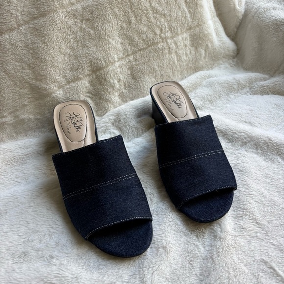 LifeStride Soft System Denim Mules Block Heel Black Blue Size 9M Slip On - Picture 2 of 12